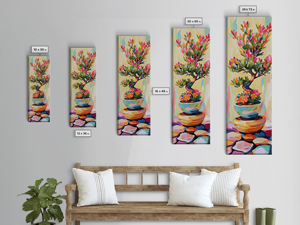 Flowering Bonsai Tree In Teal Pot Framed Canvas Print, Japandi Wall Art, Zen Home Decor, Botanical Decor, Housewarming Gift