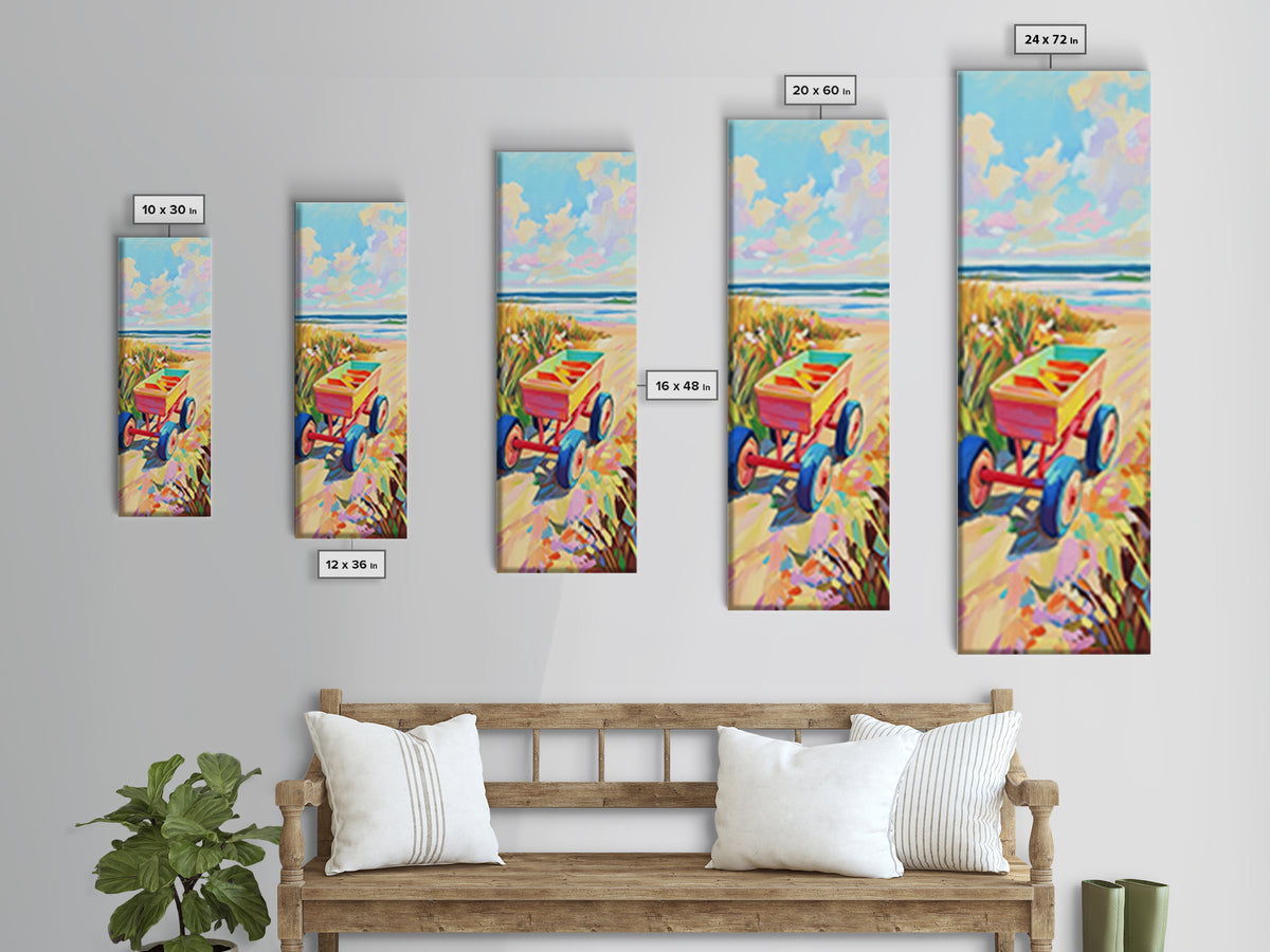 Red Beach Wagon Beside Ocean Dunes Canvas Print, Coastal Wall Art, Summer Beach Decor, Beach House Decor, Housewarming Gift