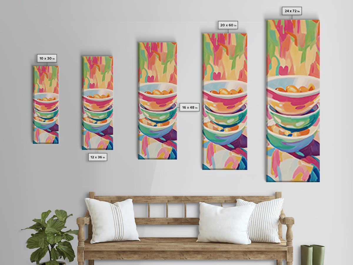 Stacked Colorful Bowls Wall Art, Bright Kitchen Canvas Print, Citrus Still Life Decor, Dopamine Dining Room Art Print Gift
