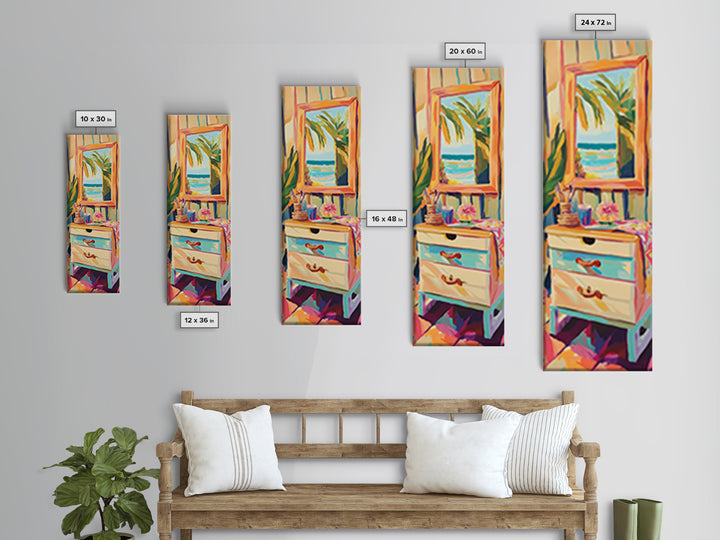 Coastal Vanity Mirror Wall Art, Beach House Canvas Print, Palm Tree Ocean Decor, Tropical Bedroom Wall Decor Gift For Her