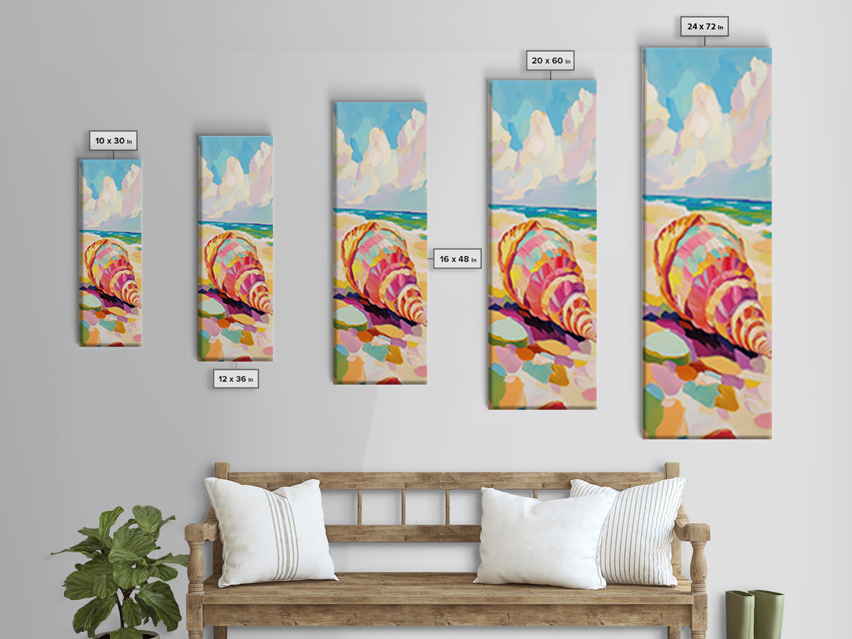 Large Seashell On Sunny Beach Canvas Print, Coastal Wall Art, Ocean Decor, Beach House Art Print, Summer Housewarming Gift