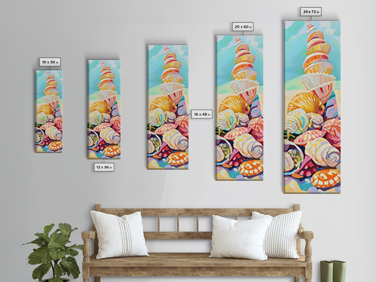 Pastel Seashell Pile On Beach Canvas Print, Coastal Wall Art, Ocean Decor, Nautical Art Print, Beach House Decor Gift For Her