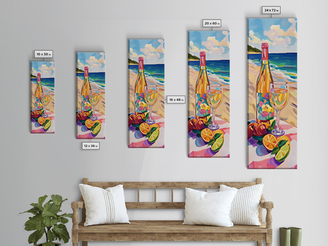 Champagne Bottle And Glass On Tropical Beach Canvas Print, Coastal Wall Art, Kitchen Decor, Wine Lover Gift, Summer Vibes Decor