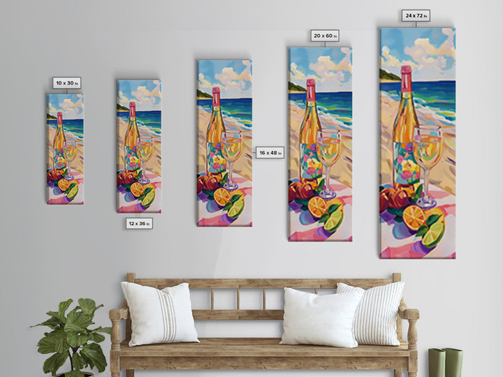 Champagne Bottle And Glass On Tropical Beach Canvas Print, Coastal Wall Art, Kitchen Decor, Wine Lover Gift, Summer Vibes Decor