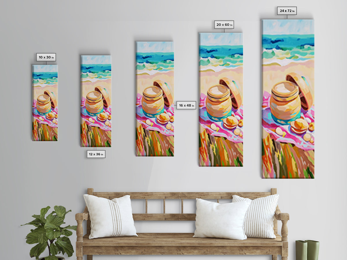 Open Honey Jar With Lemons On Sunny Beach Wall Art, Coastal Kitchen Canvas Print, Foodie Wall Art, Beach House Decor Gift