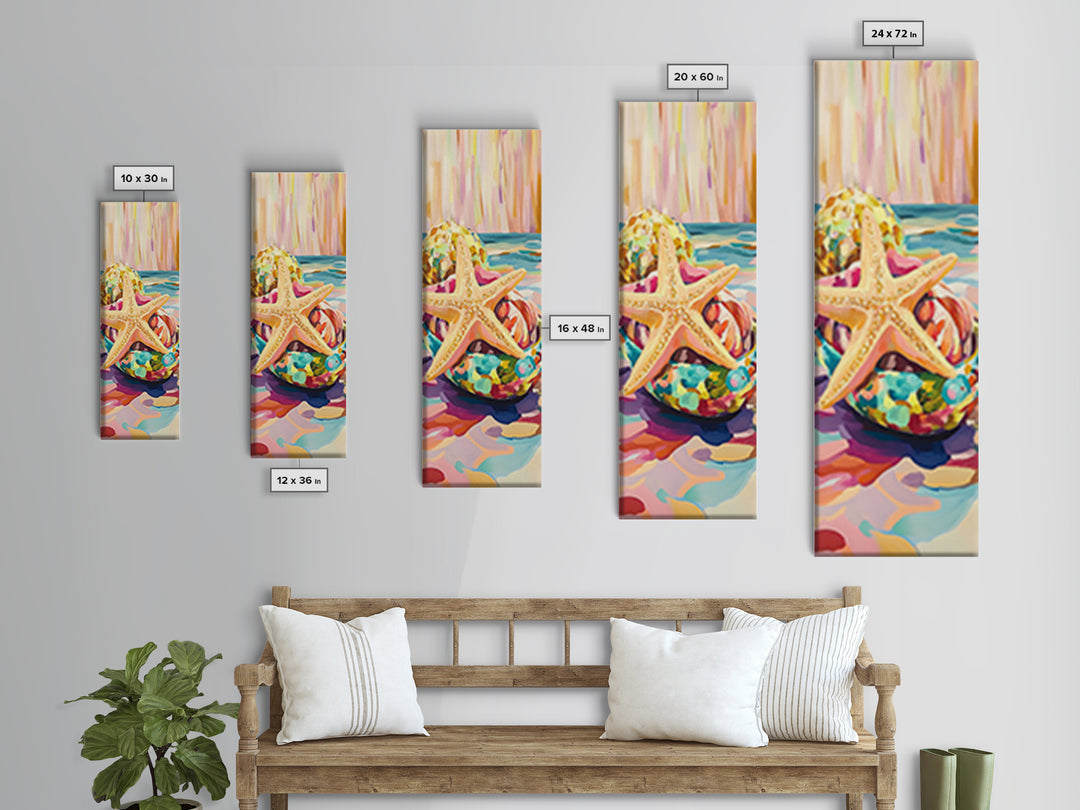 Golden Starfish In Glass Bowl Coastal Still Life Framed Canvas Print, Beach Wall Art, Ocean Decor, Summer Housewarming Gift