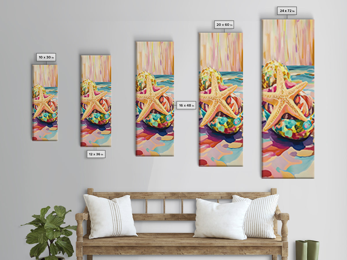 Golden Starfish In Glass Bowl Coastal Still Life Framed Canvas Print, Beach Wall Art, Ocean Decor, Summer Housewarming Gift