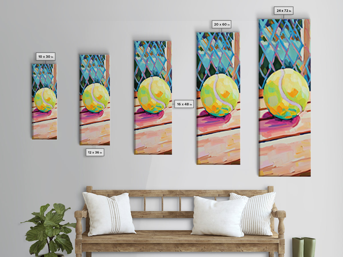 Bright Tennis Ball And Racquet Canvas Print, Tennis Wall Art, Sports Decor, Game Room Decor, Gift For Him, Athletic Decor