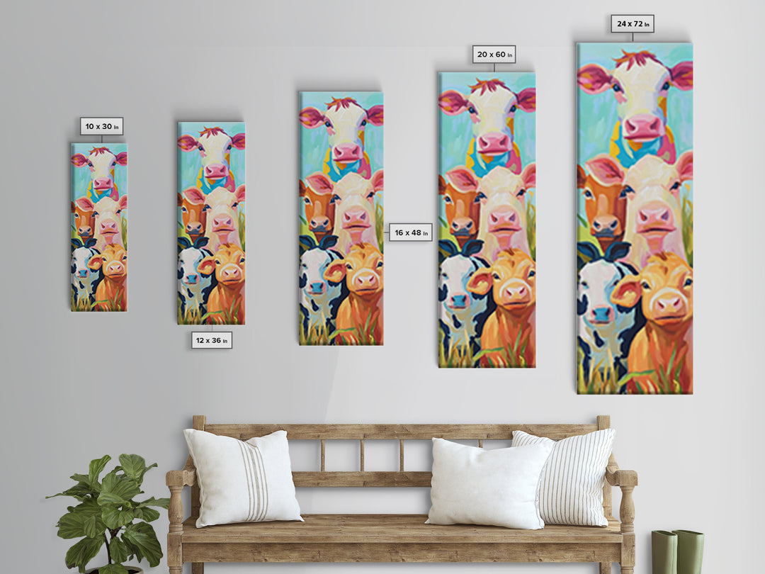 Cheerful Calves And Farm Cows Framed Canvas Print, Cute Animal Wall Art, Farmhouse Decor, Nursery Animal Art Gift For Kids Room