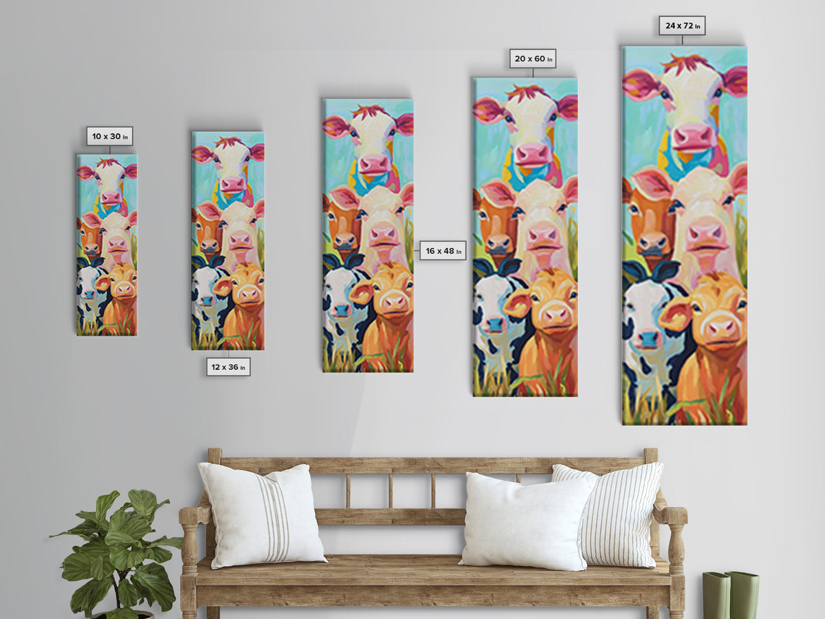 Cheerful Calves And Farm Cows Framed Canvas Print, Cute Animal Wall Art, Farmhouse Decor, Nursery Animal Art Gift For Kids Room