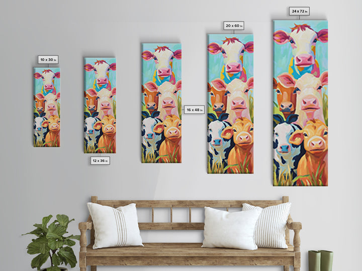 Cheerful Calves And Farm Cows Framed Canvas Print, Cute Animal Wall Art, Farmhouse Decor, Nursery Animal Art Gift For Kids Room