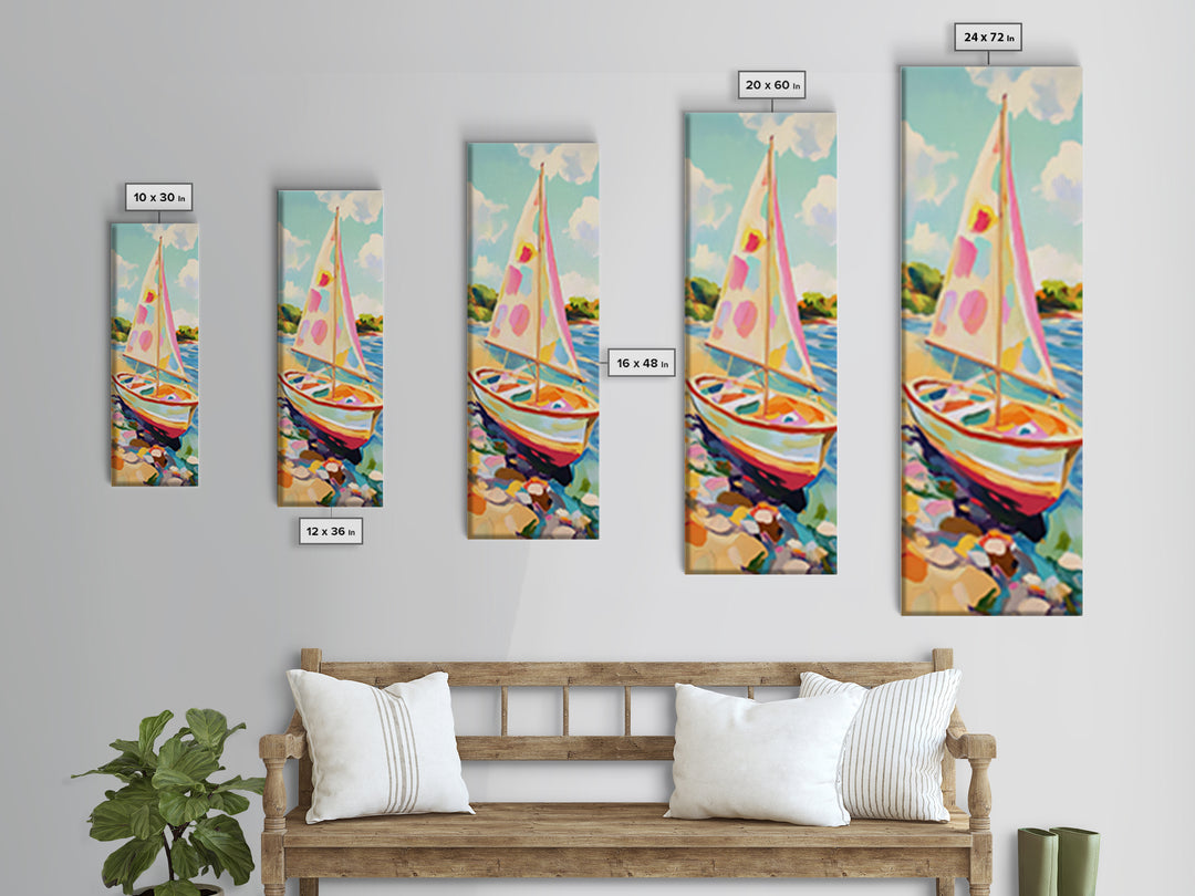 Sunny Sailboat On Blue Water Canvas Print, Nautical Wall Art, Summer Coastal Home Decor, Beach House Gift, Lake House Art