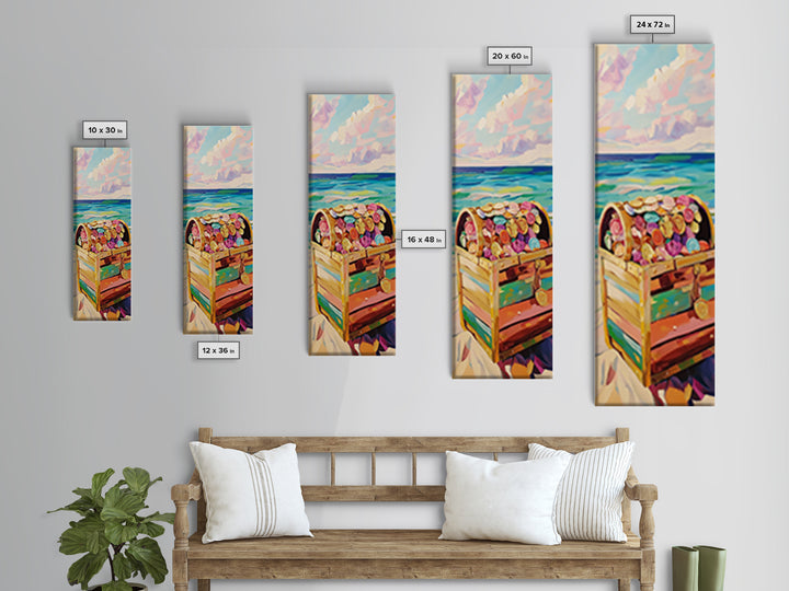 Beach Treasure Chest Of Shells And Coins Canvas Print, Coastal Wall Art, Ocean Wall Decor, Nautical Decor, Beach House Gift