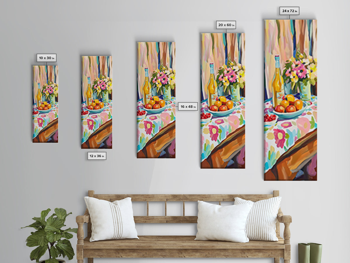 Wine Bottle Fruit And Flowers Wall Art, Colorful Kitchen Decor, Dining Room Art Print, Still Life Painting, Housewarming Gift