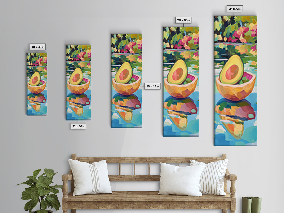 Avocado Half In Bowl Wall Art, Colorful Kitchen Print, Fresh Food Decor, Tropical Fruit Painting, Dining Room Canvas Print