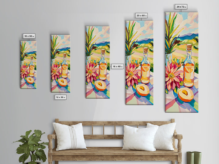 Sunlit Bottle With Flower And Citrus Framed Canvas Print, Mediterranean Kitchen Wall Art, Italian Decor, Landscape Art Print