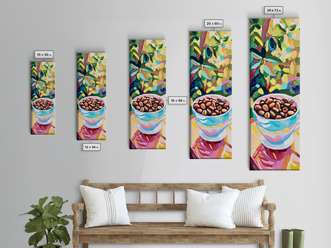 Coffee Beans In Blue Cup Canvas Print, Coffee Shop Wall Art, Cafe Decor, Kitchen Art, Gift For Coffee Lover, Cozy Decor Print