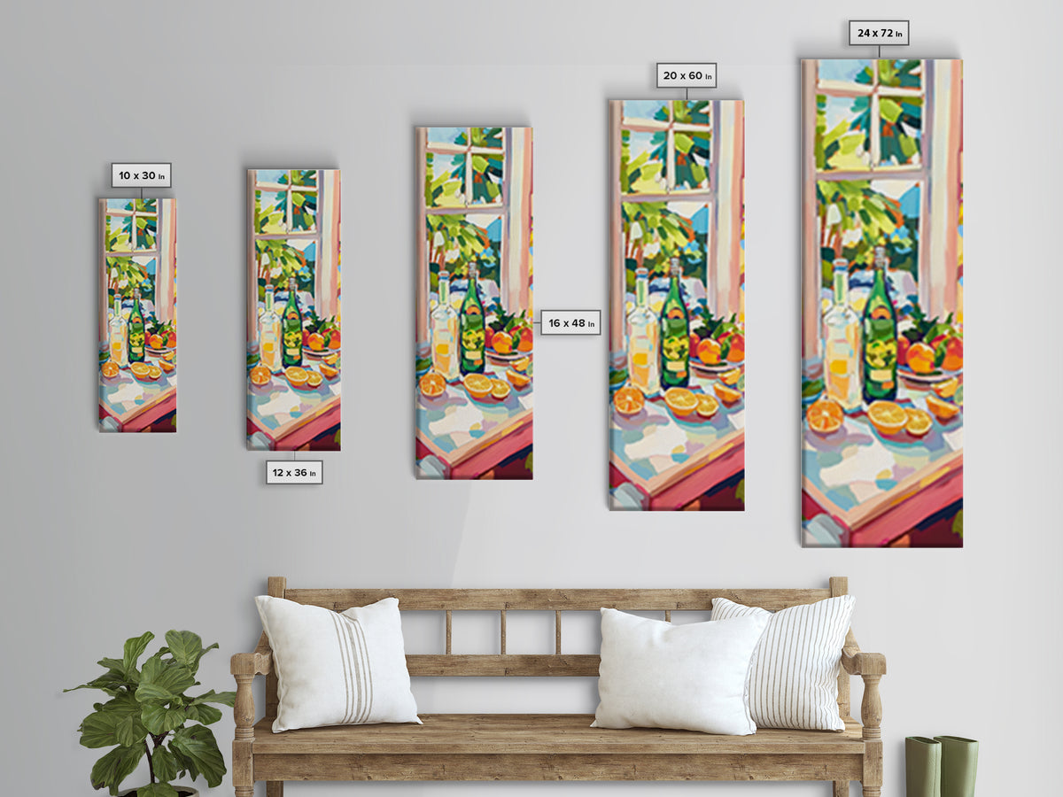 Sunny Window Bottles And Lemons Framed Canvas Print, Kitchen Wall Art, Citrus Wall Decor, Dining Room Prints, Home Decor