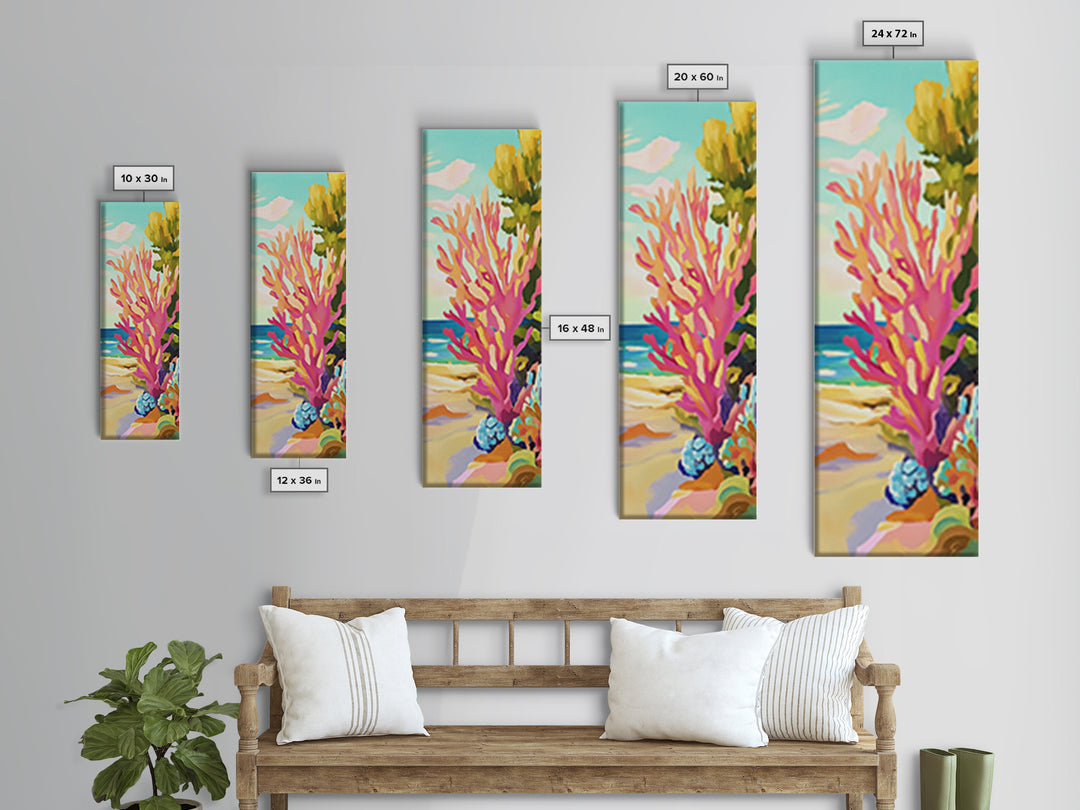 Pink Coral Reef By The Beach Canvas Print, Tropical Coastal Wall Art, Ocean Wall Decor, Bright Beach House Decor Gift For Her