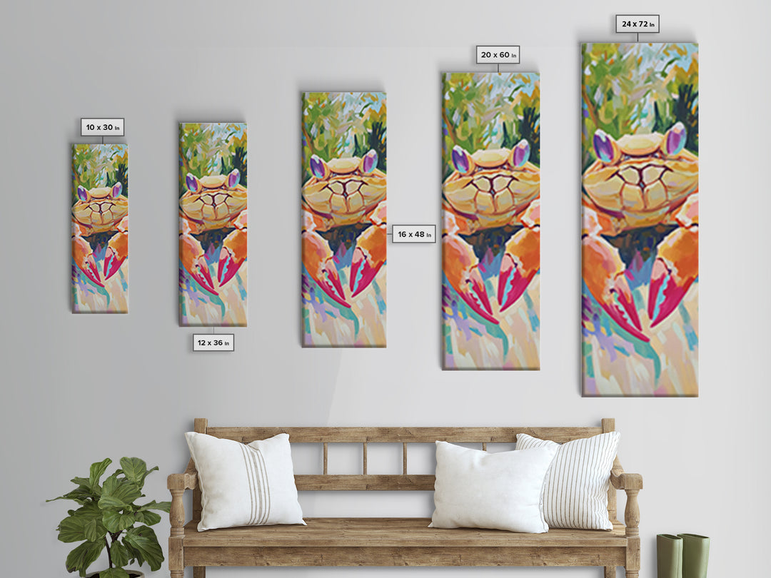 Bright Tropical Crab Portrait Canvas Print, Coastal Kitchen Wall Art, Nautical Beach House Decor, Sea Life Gift For Ocean Lovers