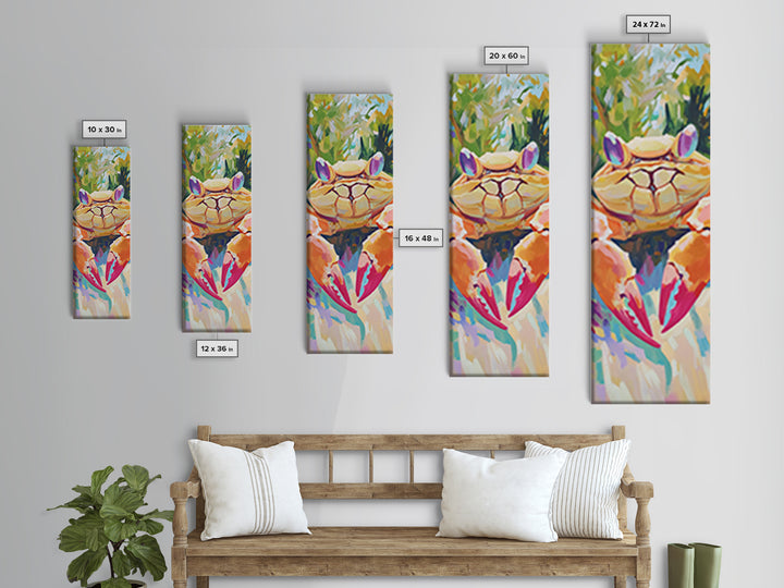 Bright Tropical Crab Portrait Canvas Print, Coastal Kitchen Wall Art, Nautical Beach House Decor, Sea Life Gift For Ocean Lovers