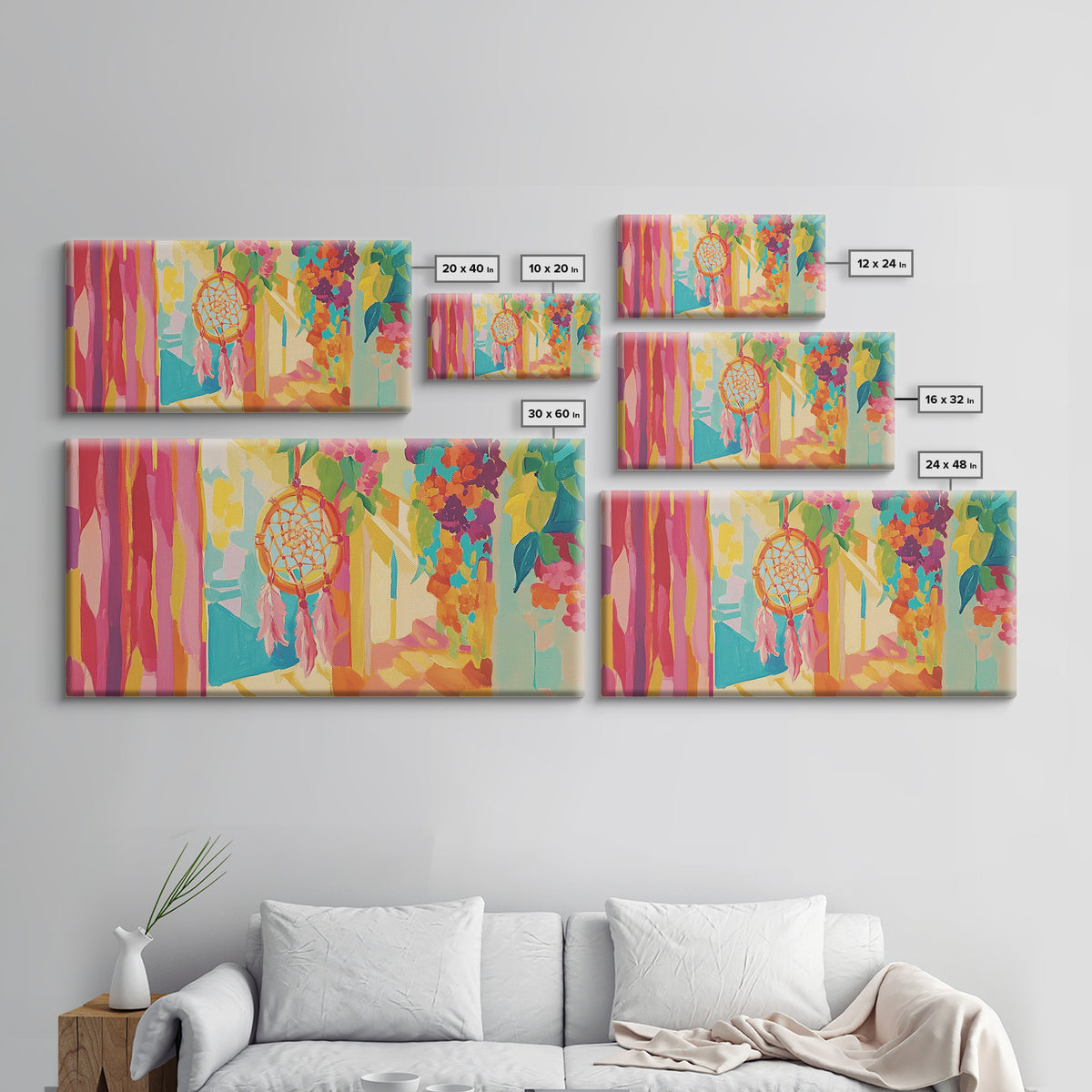 Sunlit Dreamcatcher And Hanging Plants Canvas Print, Boho Wall Art, Spiritual Home Decor, Whimsical Wall Decor Gift For Her