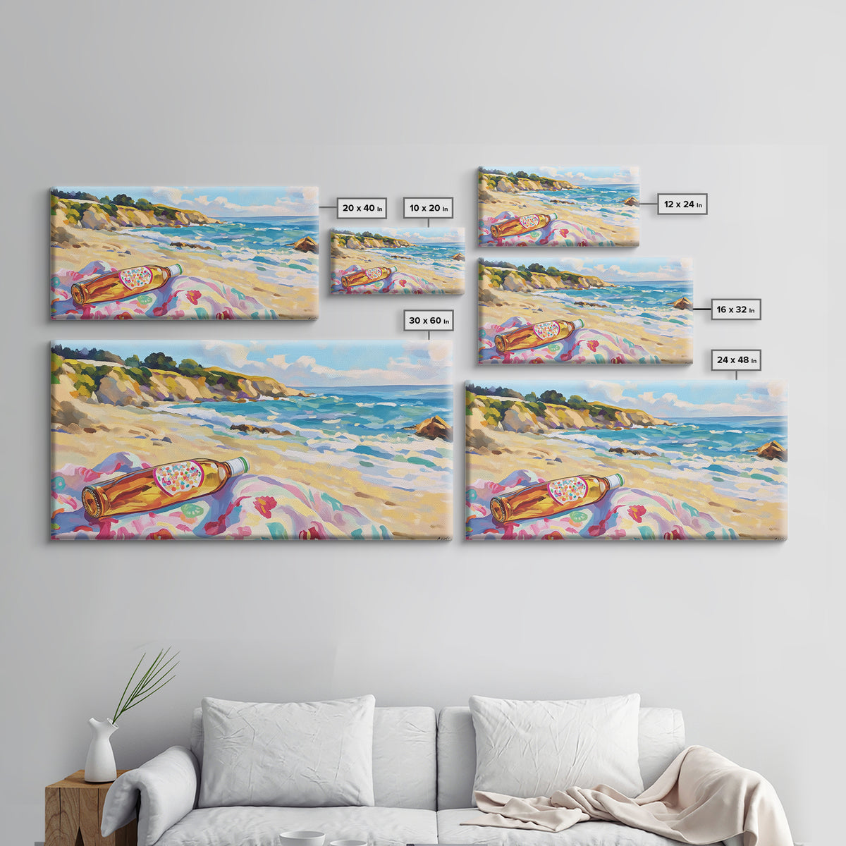 Beach Bottle On Towel Coastal Beach Canvas Print, Ocean Wall Art, Beach House Decor, Nautical Wall Decor, Summer Gift For Her