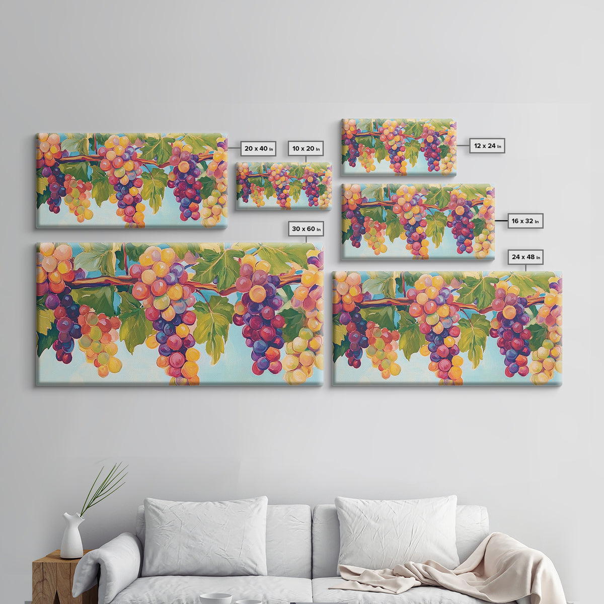 Sunlit Grape Clusters On Vine Framed Canvas Print, Vineyard Wall Art, Winery Decor, Colorful Kitchen Art, Wine Lover Gift
