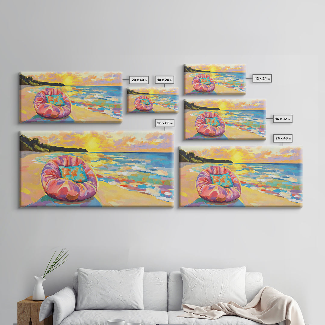 Sunset Beach Chair And Ocean Waves Wall Art, Coastal Canvas Print, Beach House Decor, Tropical Home Decor, Summer Wall Art
