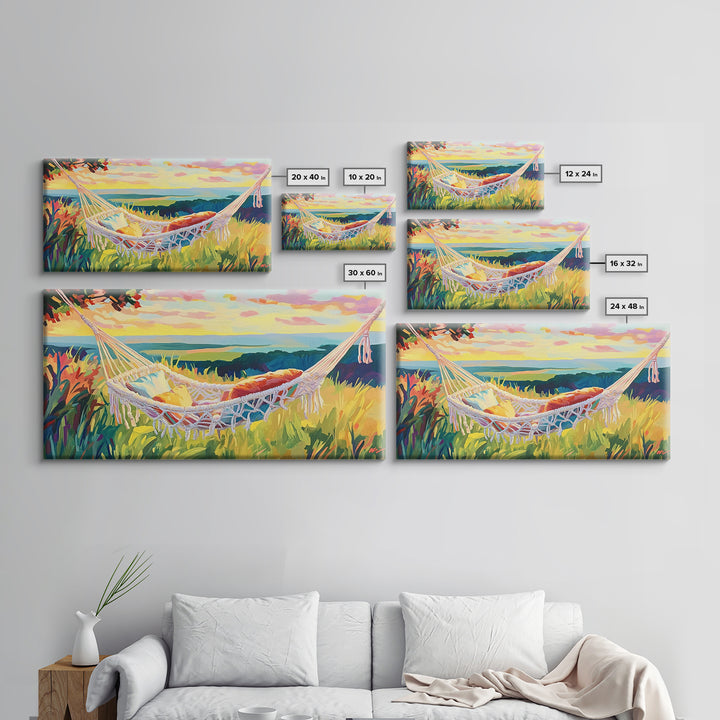 White Hammock By Coastal Meadow Wall Art, Beach House Decor, Relaxing Art Print, Summer Landscape, Above Bed Decor, Living Room Wall Decor