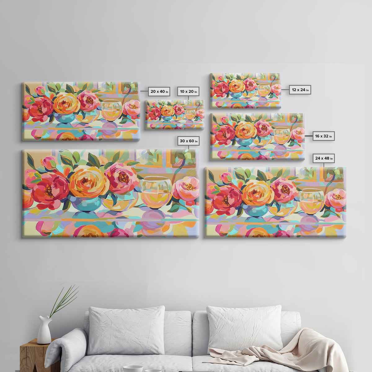 Pink Roses And White Wine Framed Canvas Print, Floral Still Life Wall Art, Romantic Kitchen Decor Gift For Her Dining Room Art