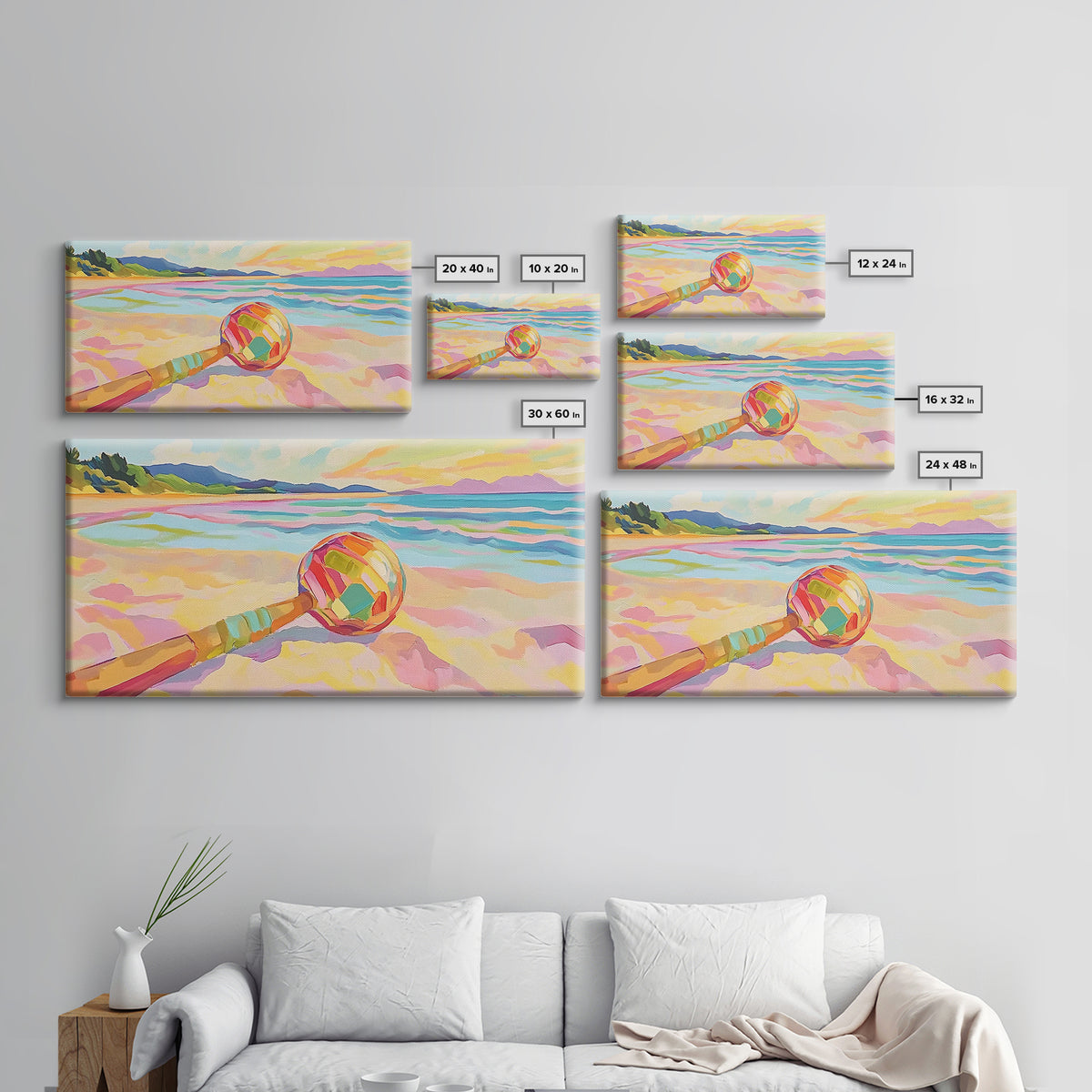 Colorful Paddle On Pastel Beach Wall Art, Coastal Wall Decor, Ocean Landscape Art, Summer Beach House Canvas Print Gift Idea