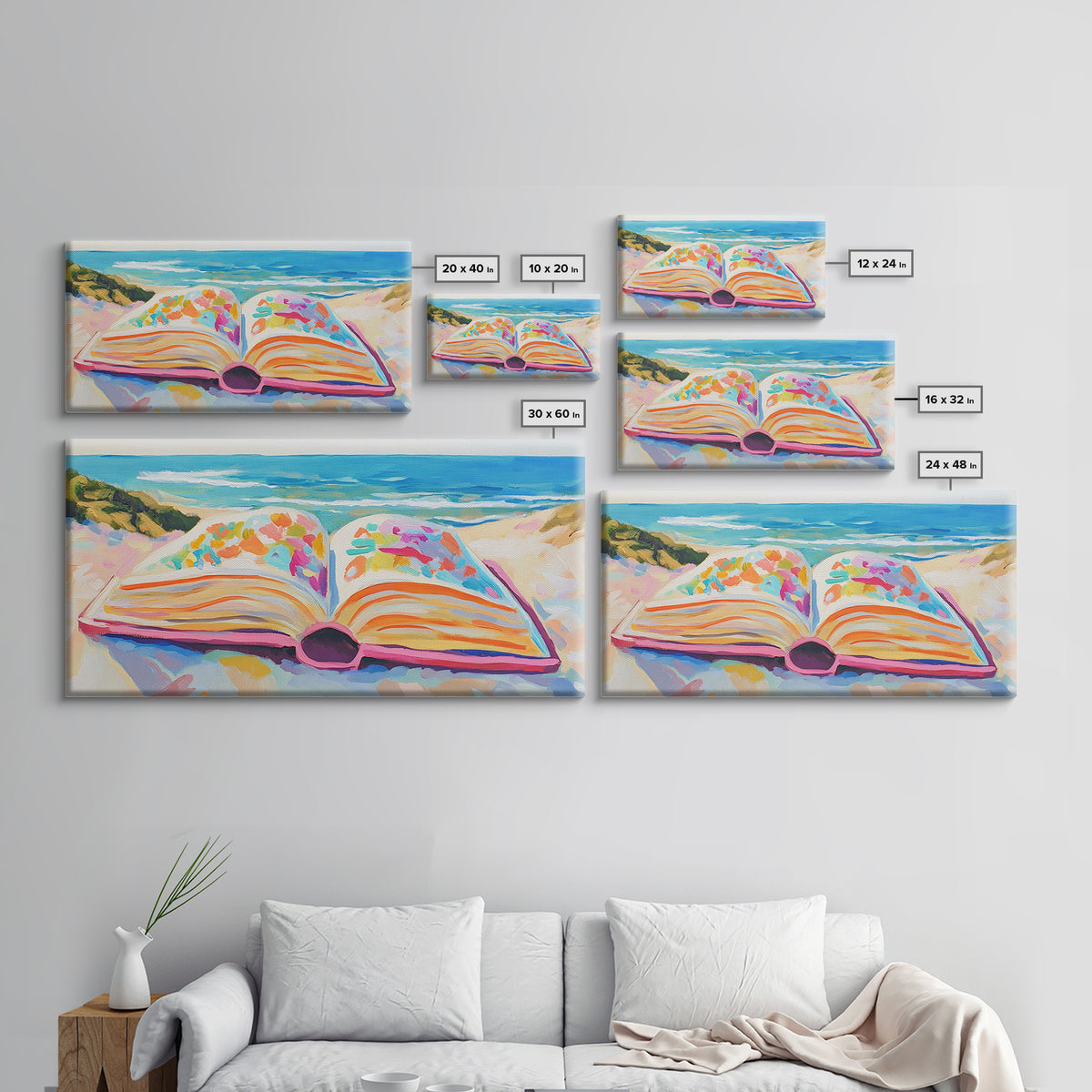 Open Book On Sunny Beach Canvas Print, Coastal Wall Art, Beach House Decor, Ocean Landscape Art, Gift For Book Lover, Living Room Decor