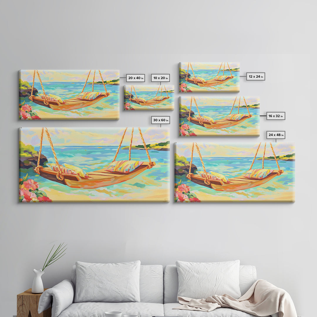 Tropical Beach Hammock Over Turquoise Water Canvas Print, Coastal Wall Art, Beach House Decor, Summer Living Room Decor Gift