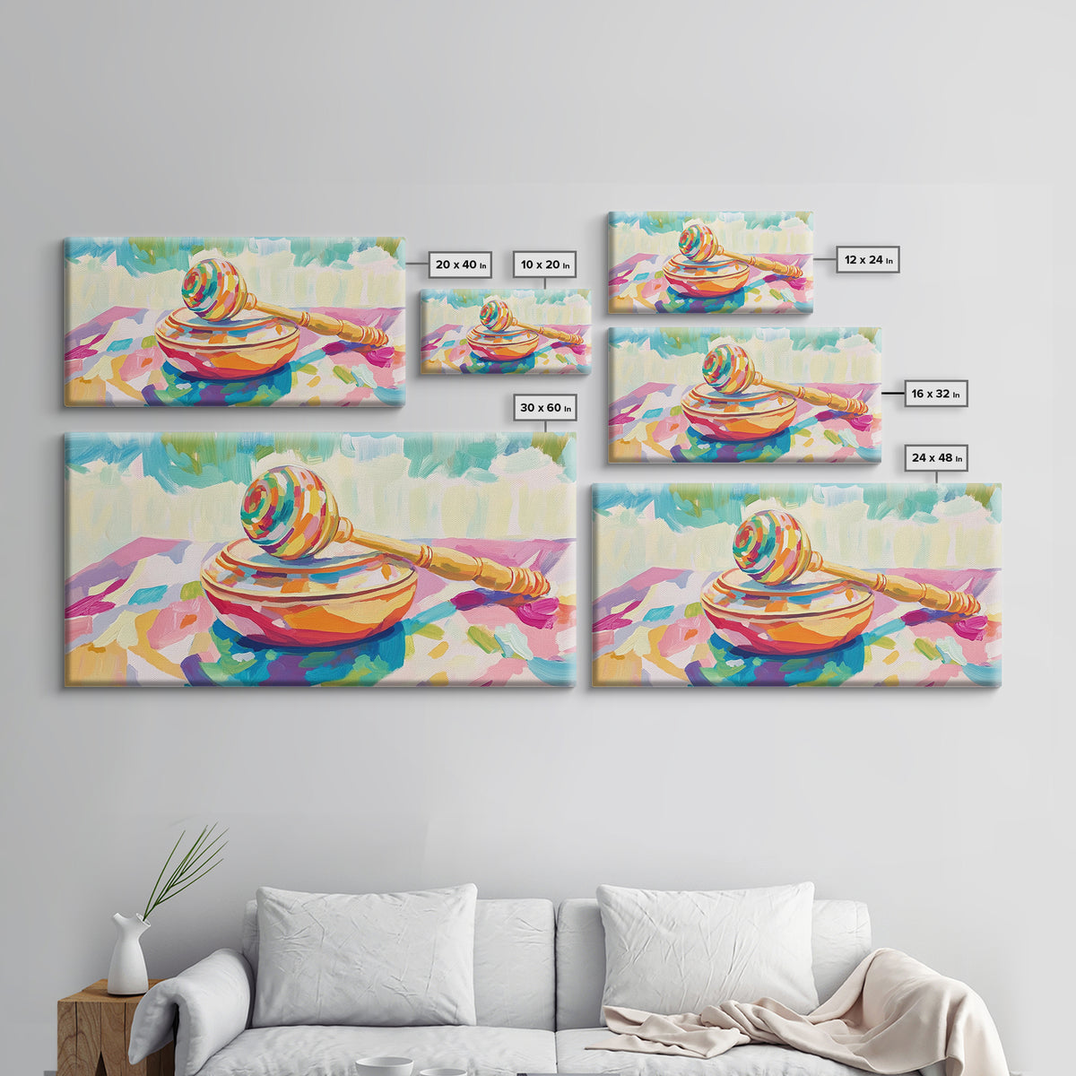 Rainbow Maraca On Painted Bowl Canvas Print, Colorful Music Room Wall Art, Whimsical Nursery Decor And Playroom Art Gift