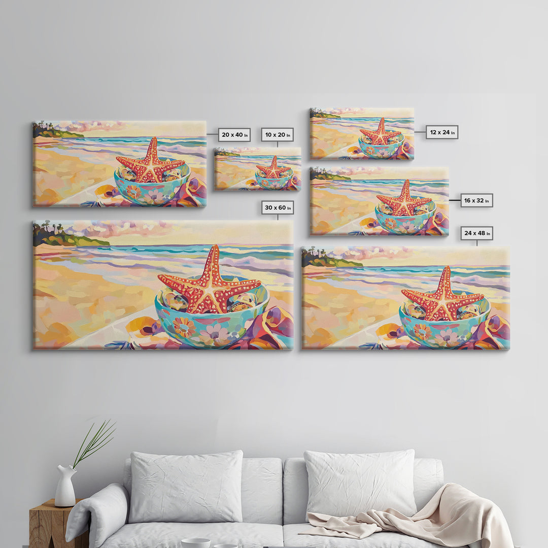 Red Starfish In Floral Bowl Beach Wall Art, Coastal Canvas Print, Ocean Decor, Beach House Gift For Her, Summer Seascape