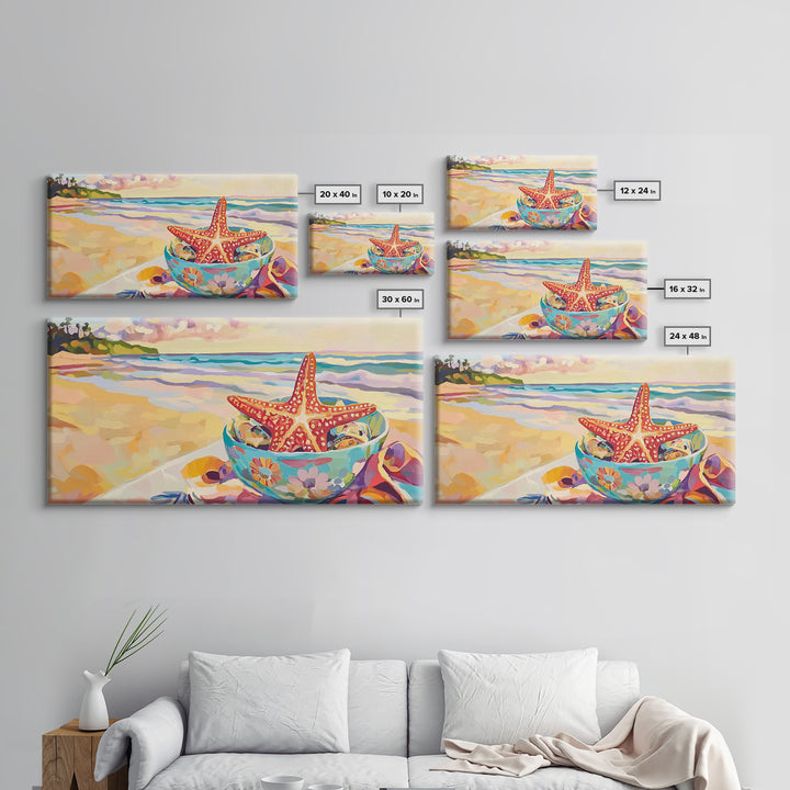 Red Starfish In Floral Bowl Beach Wall Art, Coastal Canvas Print, Ocean Decor, Beach House Gift For Her, Summer Seascape