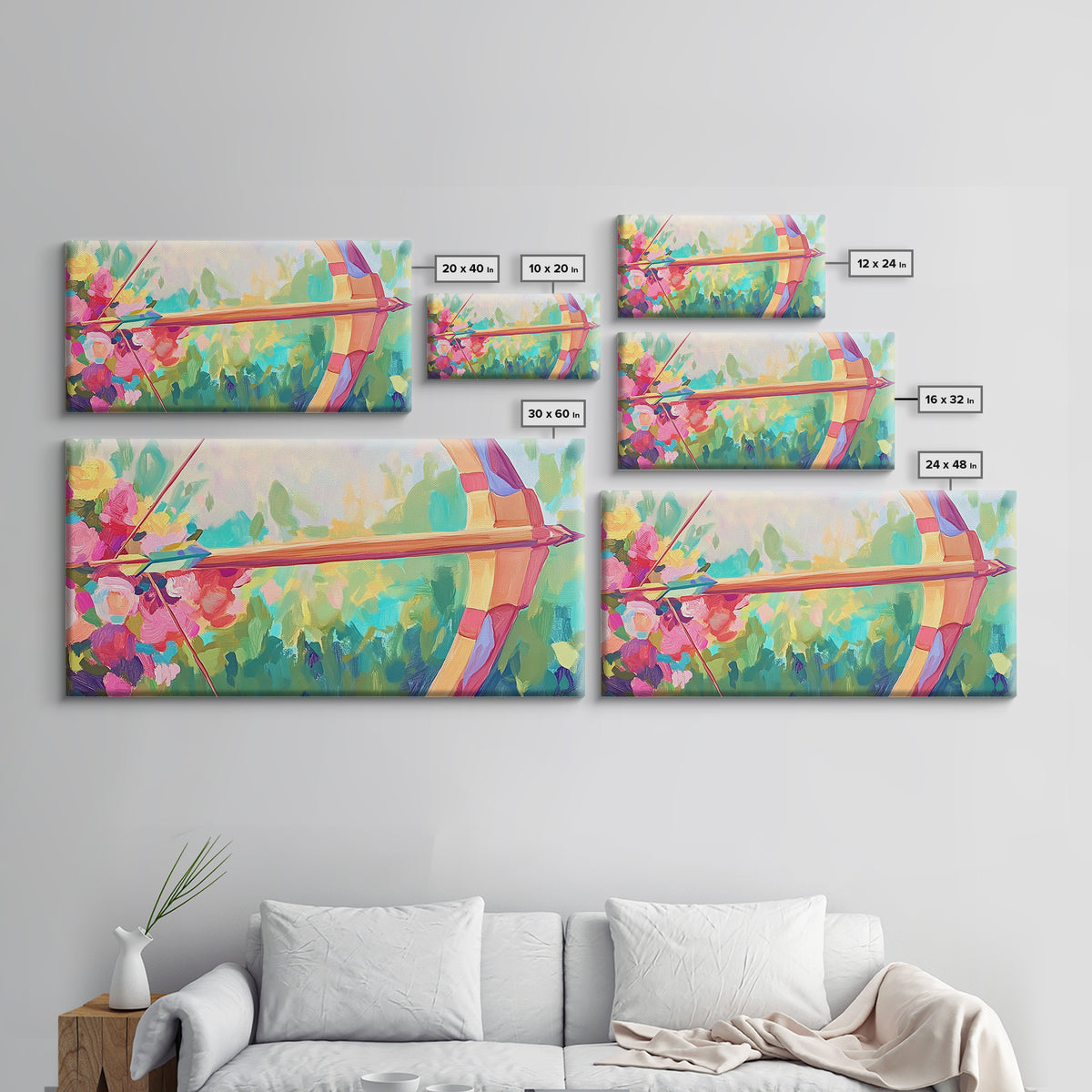 Floral Archery Bow And Arrow In Pastel Garden Wall Art, Whimsical Decor, Feminine Wall Art, Boho Wall Decor, Gift For Her