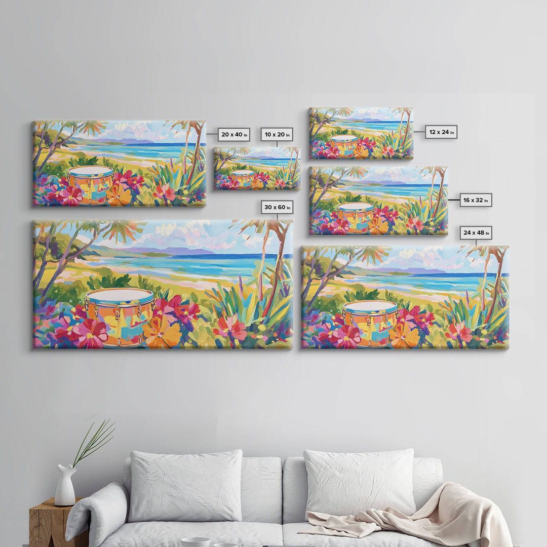 Tropical Beach Drum By Blue Ocean Wall Art, Coastal Wall Art, Beach House Decor, Vibrant Tropical Decor, Living Room Decor, Summer Gift