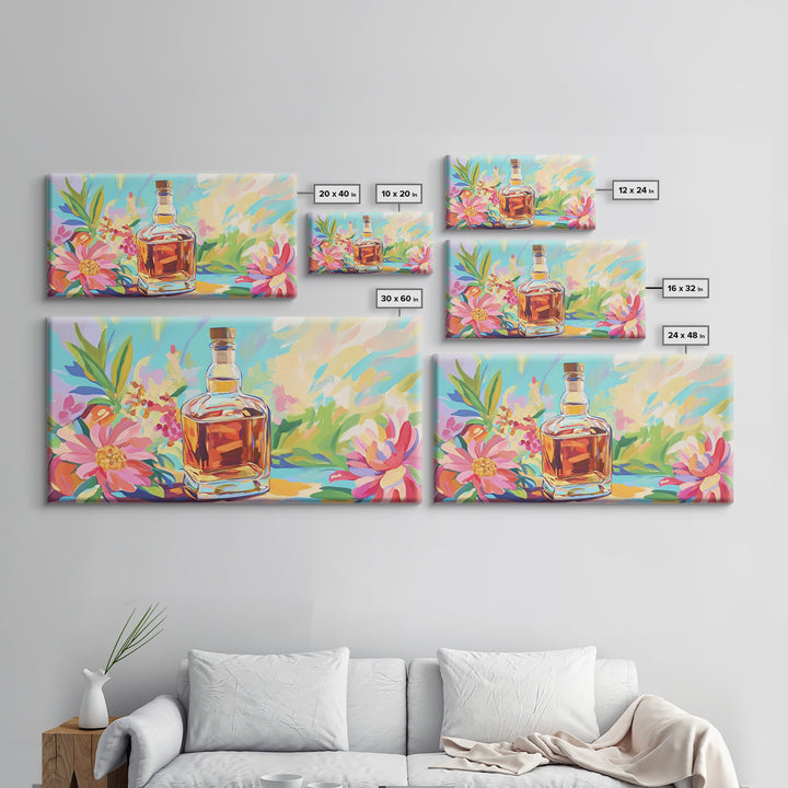 Amber Whiskey Bottle Wall Art, Colorful Bar Cart Decor, Cocktail Canvas Wall Art, Home Bar Poster, Housewarming Gift Idea