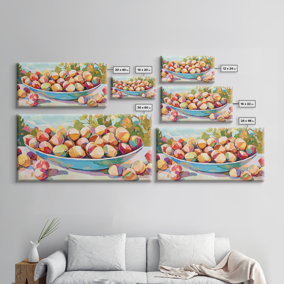 Sunlit Bowl Of Nuts Still Life Canvas Print, Colorful Kitchen Wall Art, Food Painting, Dining Room Decor, Housewarming Gift