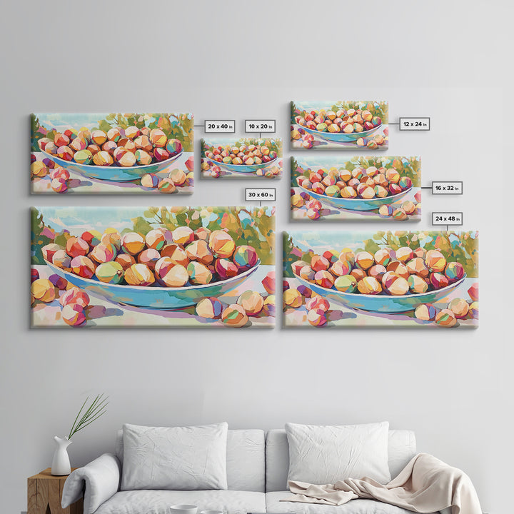 Sunlit Bowl Of Nuts Still Life Canvas Print, Colorful Kitchen Wall Art, Food Painting, Dining Room Decor, Housewarming Gift