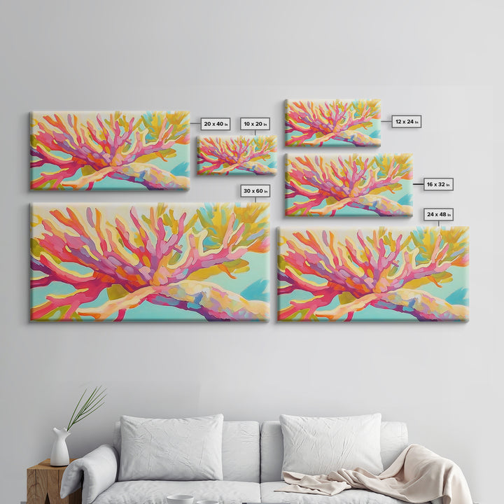 Bright Pink Coral Reef Branch Wall Art, Tropical Ocean Canvas Print, Coastal Decor, Marine Life Art, Vibrant Beach House Decor