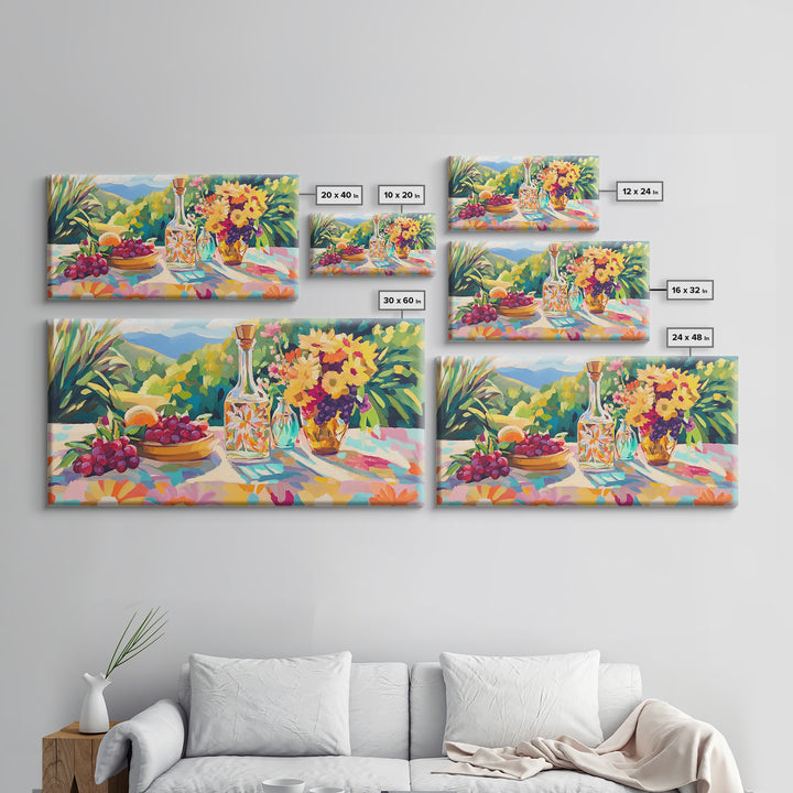 Sunlit Grapes And Wine Framed Canvas Print, Vineyard Kitchen Wall Art, French Country Decor, Dining Room Art, Hostess Gift