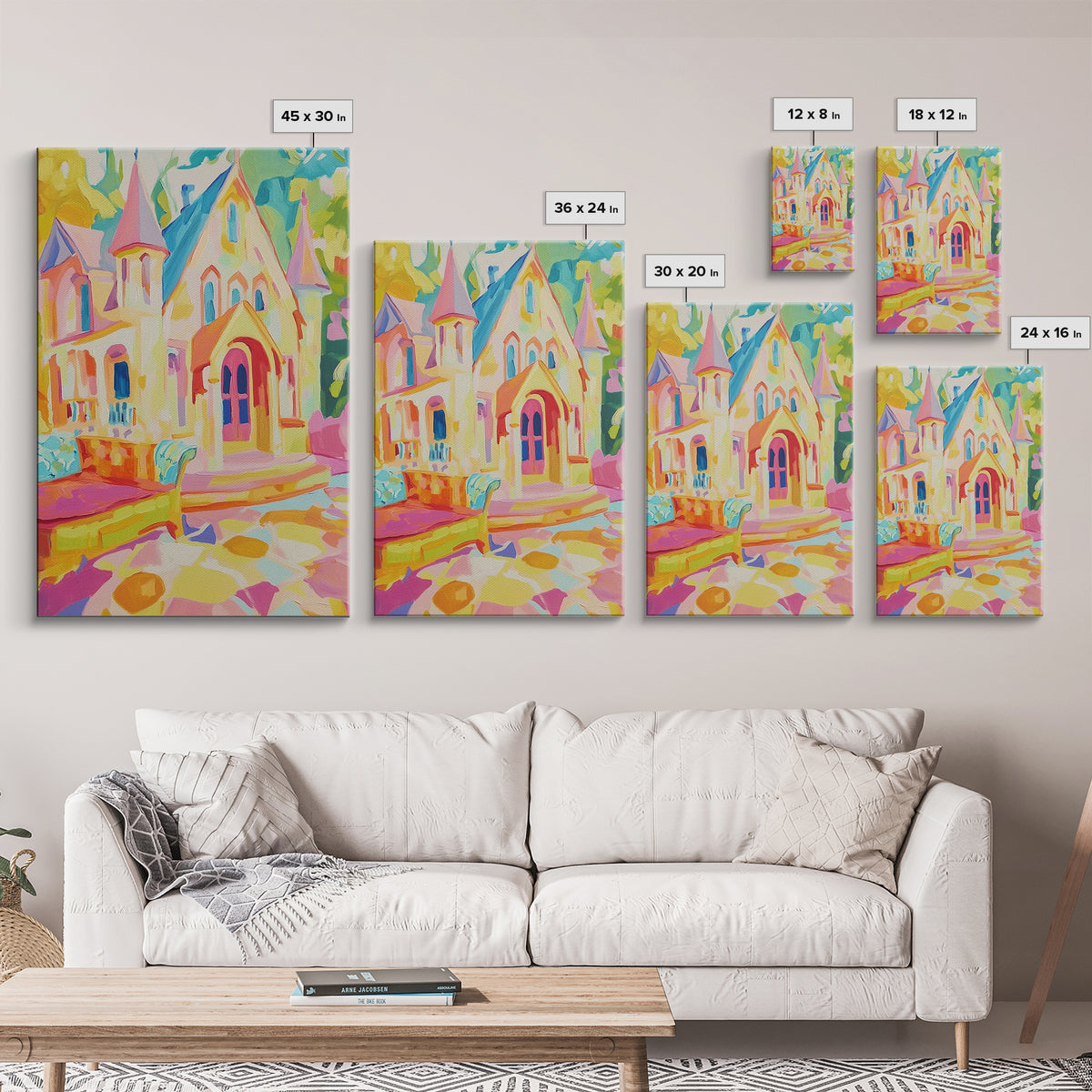 Pastel Storybook Castle With Swan Framed Canvas Print, Whimsical Wall Art, Kids Room Decor, Fairy Tale Nursery Gift For Girls Room