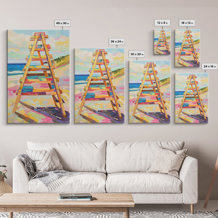 Pastel Beach Ladder Leading To Blue Ocean Wall Art, Coastal Wall Decor, Summer Beach House Decor, Large Canvas Print, Housewarming Gift