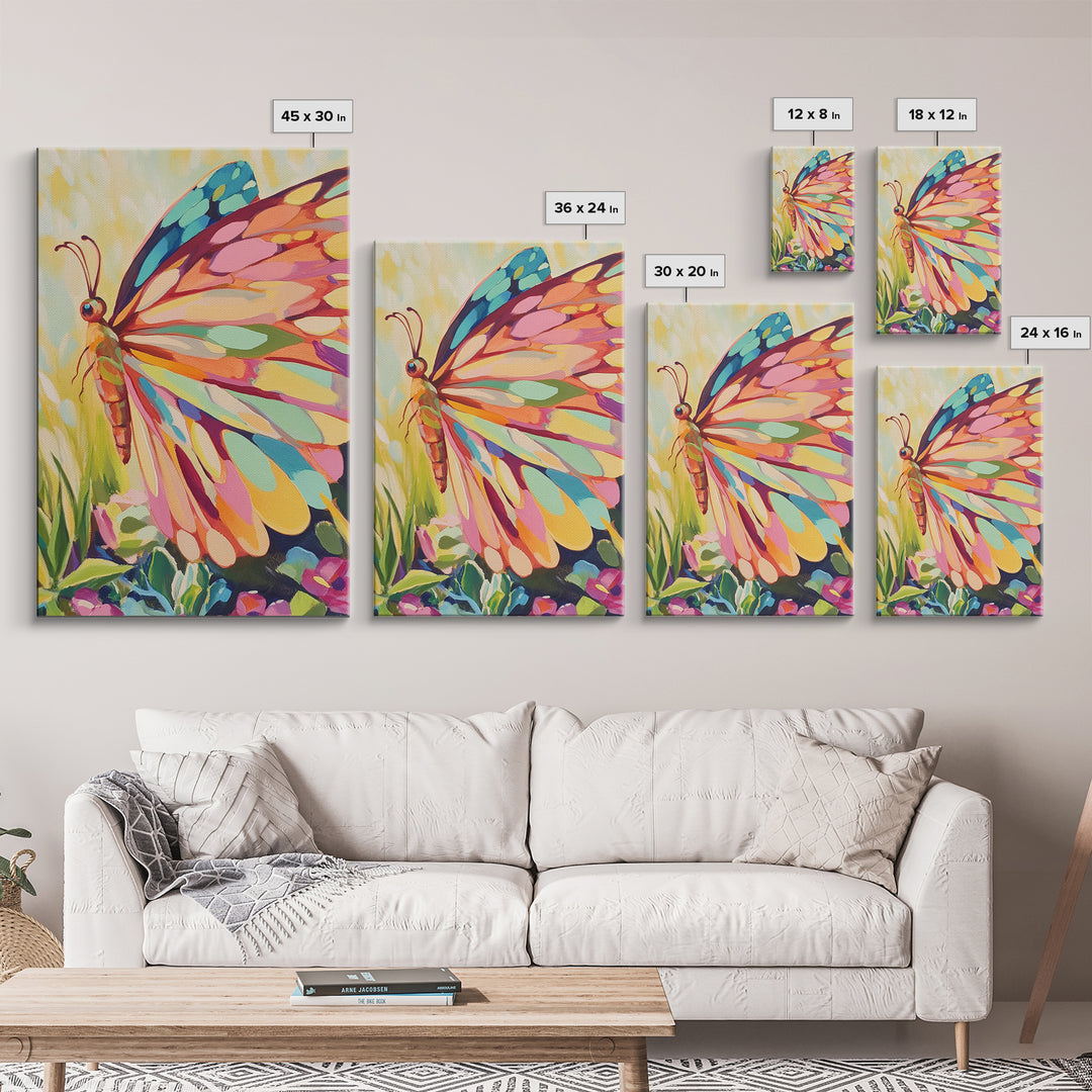 Rainbow Butterfly Canvas Print, Colorful Animal Wall Art, Whimsical Garden Decor, Nature Inspired Art, Nursery Wall Art Gift