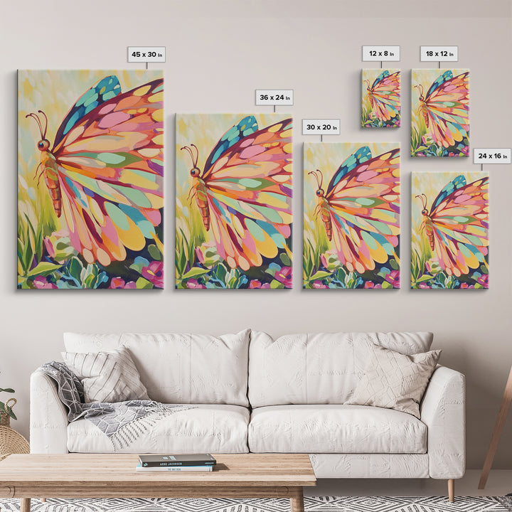 Rainbow Butterfly Canvas Print, Colorful Animal Wall Art, Whimsical Garden Decor, Nature Inspired Art, Nursery Wall Art Gift