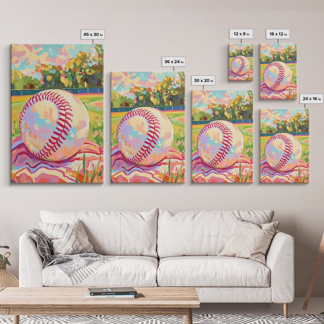 Pastel Baseball On Sunny Field Wall Art, Sports Wall Art, Boys Room Decor, Game Room Art, Baseball Decor, Gift For Him, Home Decor