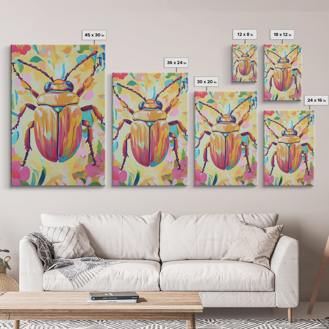 Golden Beetle Insect Wall Art, Colorful Animal Art, Whimsical Wildlife Print, Eclectic Home Decor, Nature Lover Gift, Insect Art